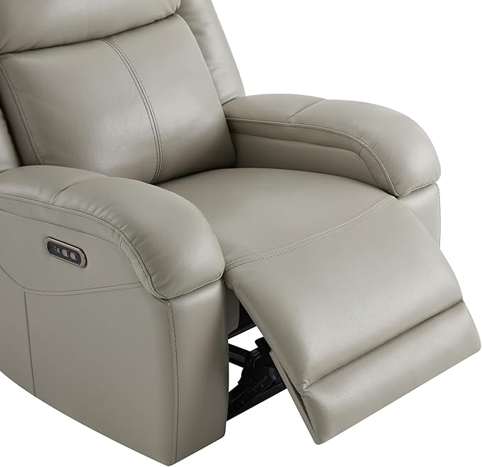 Watson & Whitely Genuine Leather Power Recliner Chairs for Adults, Wall Hugger RV Recliner with Power Headrest & Charging Ports, Electric Recliner Sofa Chair for Living Room, Grey