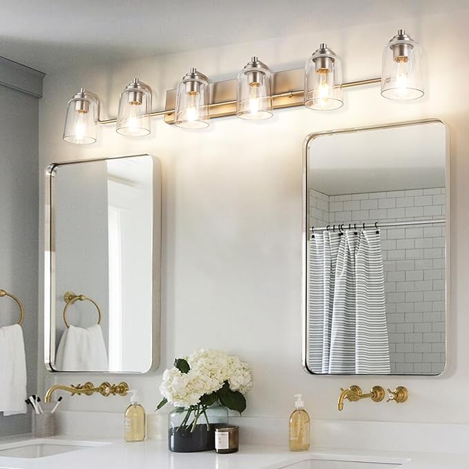 SOLFART 6 Light Bathroom Lights for Bathroom Brushed Nickel Vanity Light Bathroom Vanity Lighting Bath Light Fixtures Over Mirror