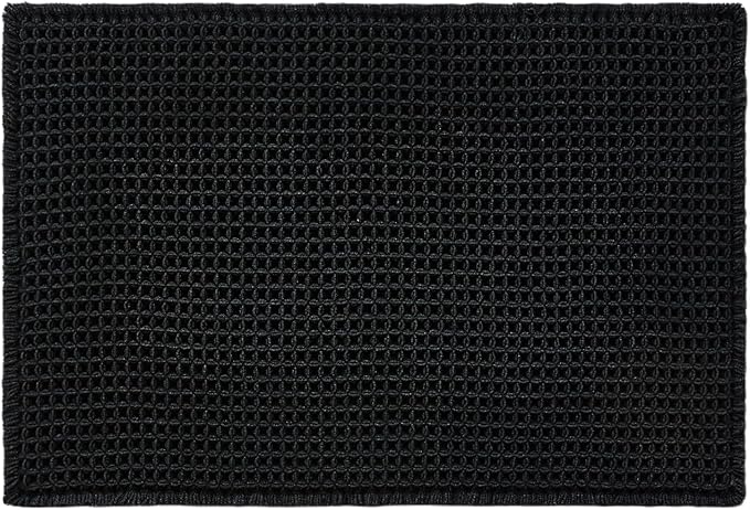 Black Bathroom Rug, Waffle Bath Mat Non Slip Washable Super Absorbent Quick Dry Boho Farmhouse Bathroom Decor, 30"x20" Black