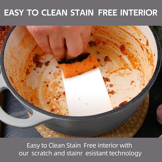 3 Quart Dutch Oven Enameled Cast Iron with Lid - Big Dual Handles - Oven Safe up to 500°F - Classic Round Pot for Versatile Cooking Light Gray