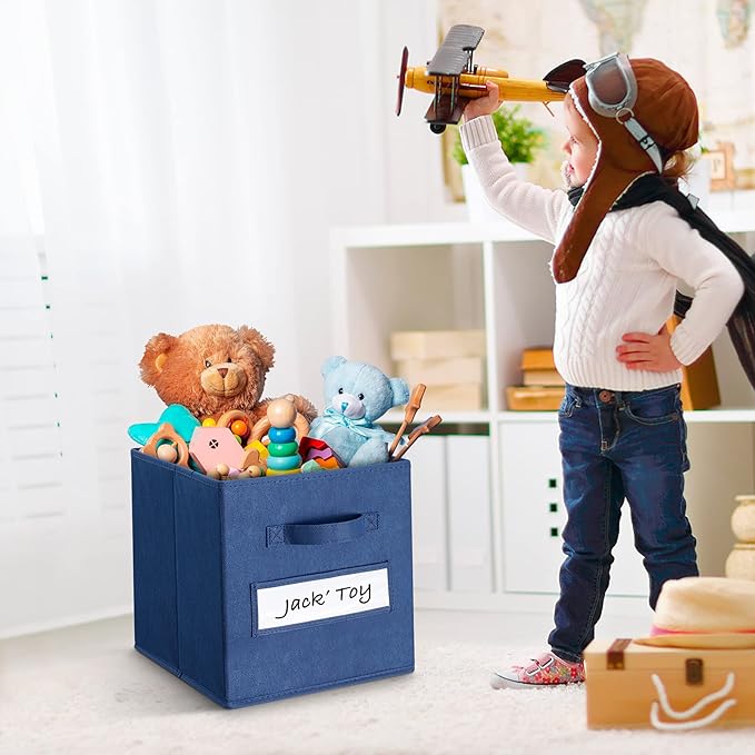 artsdi 11 Inch Storage Cube,Storage bin (Set of 10) Foldable Fabric Cube Storage Bins with 10 Labels Window Cards & a Pen,Baskets Containers for Shelves,Closet Organizers Box,cube storage,Navy Blue