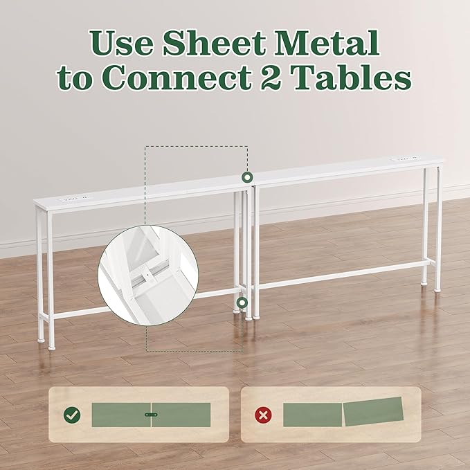 SUPERJARE 5.9 Inch Narrow Console Table with Outlet, Sofa Table Set of 2, Total Length 78.8'', Behind Couch Table, Long Entryway Tables with Charging Station, for Living Room, White