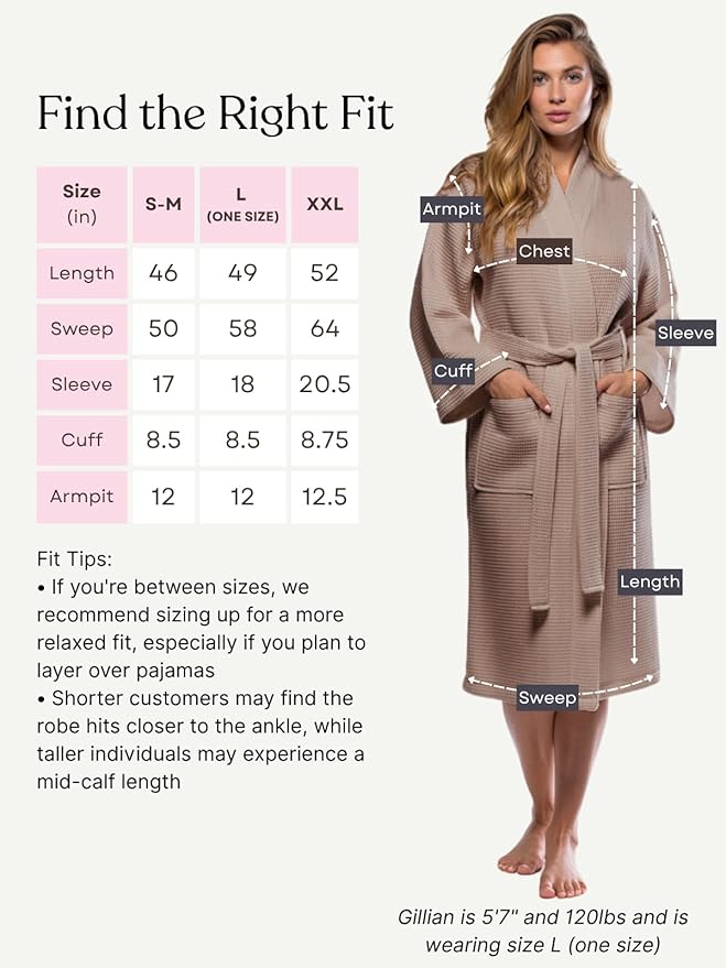 Turquaz Lightweight Full-Length Robes For Women Waffle Kimono Bathrobe - Soft, Fast-Drying, Long-Lasting Cotton Blend Unisex
