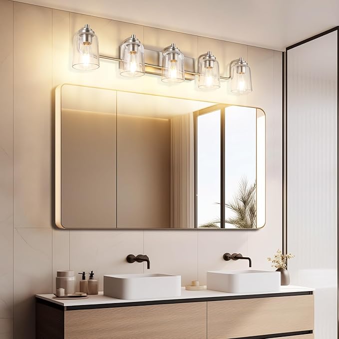SOLFART 5 Light Bathroom Lights for Bathroom Brushed Nickel Vanity Light Vanity Lighting Fixtures Bathroom Light Fixtures Over Mirror