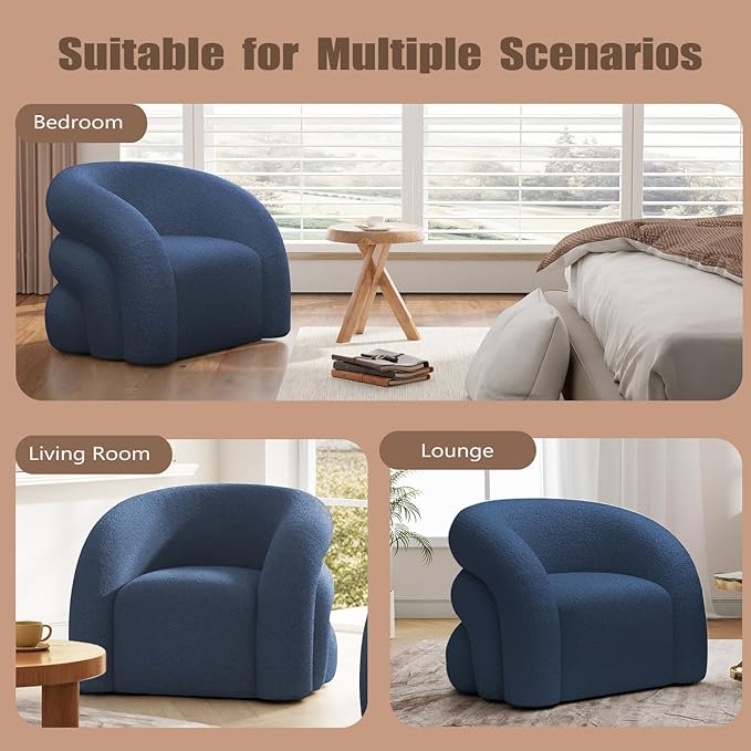 34.6" W Mordern Swivel Accent Chair,Sherpa Round Upholstered Boucle 360Β° Swivel Armchair for Living Room,Comfy No Assembly Sofa Chair for Bedroom Reading Apartment Lounge(Navy Blue)
