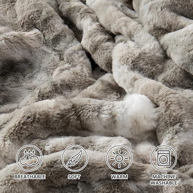 Krifey Oversized Faux Fur Blanket, Super Soft Cozy Blanket, Luxury Fluffy Throw Blanket Fuzzy Bed Throw, Plush Christmas Birthday Gifts for Women, Room Home Dorm Decor, Marbled Gray 60" x 80"