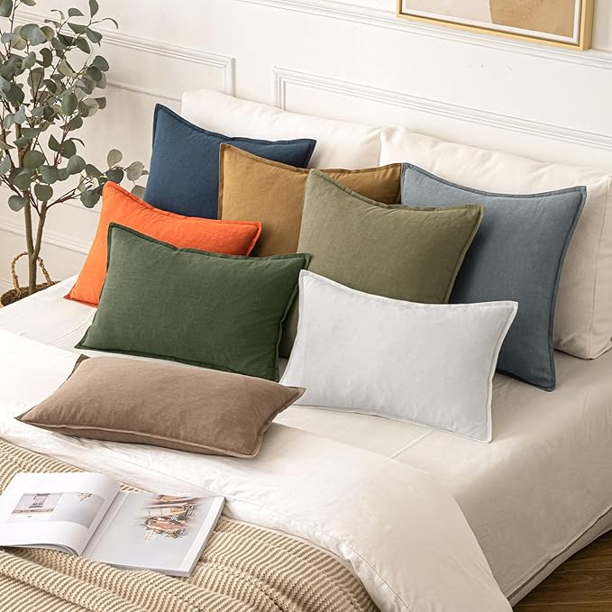 MIULEE Christmas Decorative Linen Pillow Covers 20x20 Inch Dark Green Boho Farmhouse Neutral Couch Throw Pillows for Bed Pack of 2 Accent Modern Pillowcase Sofa Livingroom Home Decor