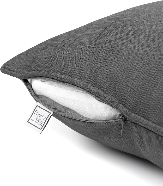 Sherry Kline Sunrise Indoor/Outdoor Rectangle (Boudoir) Corded Edge Filled Pillow Charcoal Grey 13"x18" Set of 2