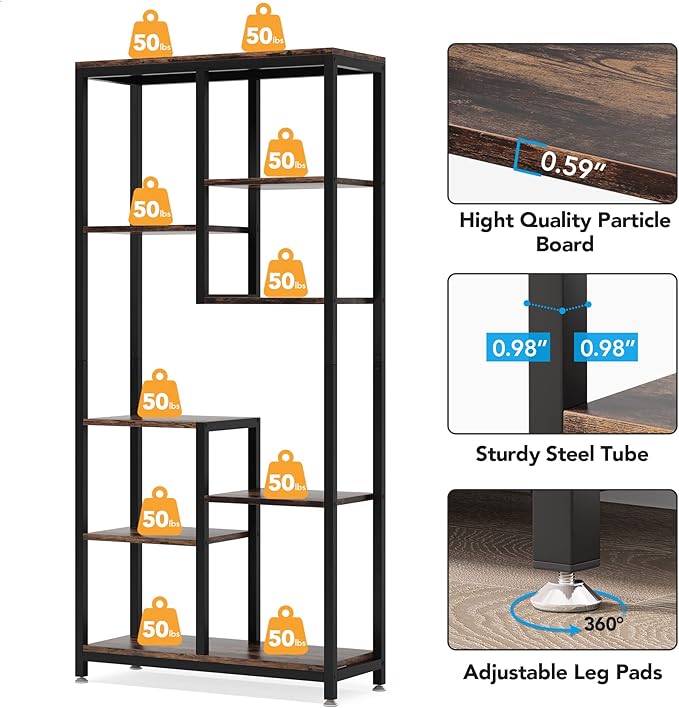 Tribesigns 6-Tier Tall Bookshelf Bookcase, Industrial 8-Shelf Open Bookcase Storage Display Book Shelves for Living Room, Home Office