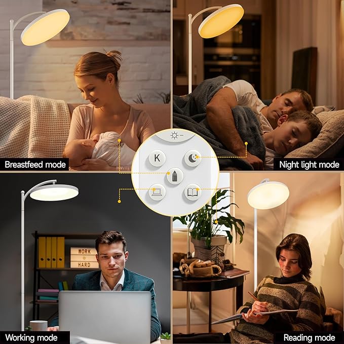 LED Floor Lamp, 32W/3000LM Super Bright Arc Floor Lamp, 3000K-6000K Stepless Dimming, Standing Tall Lamp with Remote Control & Pedal Switch for Living Room Bedroom Office (White)
