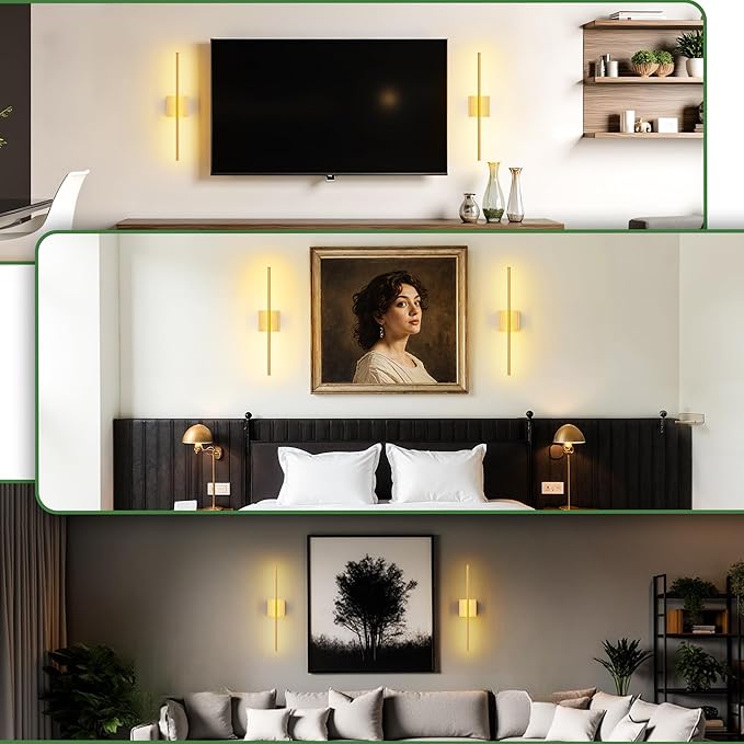 DORESshop Battery Operated Wall Sconces Set of Two with Remote Control, Rechargeable Wall Sconce, 350°Rotate Dimmable Wireless Wall Sconce for Living Room, Hallway, Bedroom, 23.7 Inch, Gold(2 Pack)