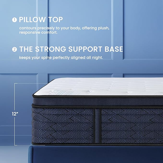 Twin Mattress 12 Inch, Promotes a Healthy Spine, Hybrid Latex Twin Bed Mattress in a Box, Pressure Relief, Pocket Coils for Lumbar Targeted Support, Medium Firm, 100-Night Trail, 75"*39"*12"