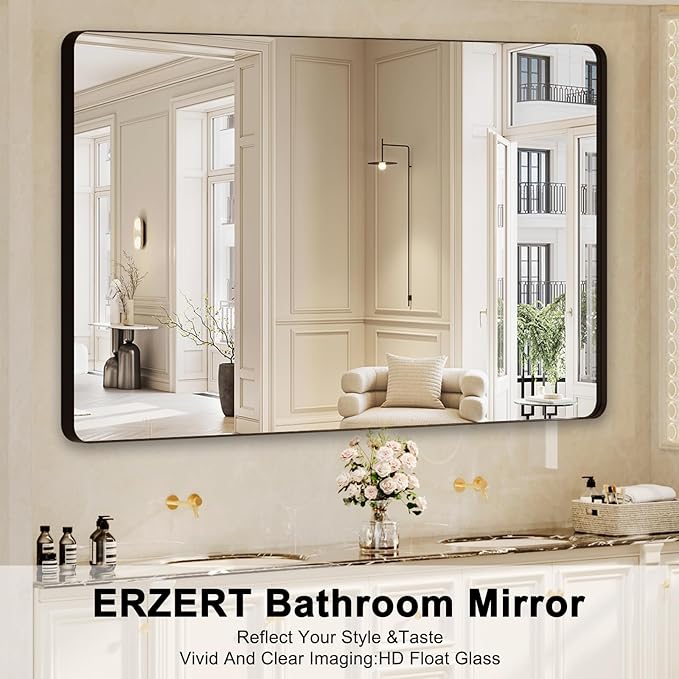 Bathroom Mirrors for Over Sink,60x36Inch Vanity Mirrors for Wall,Black Metal Frame Rectangle Mirrors for Bathroom Vertically Restroom,Hangs Horizontally or Farmhouse