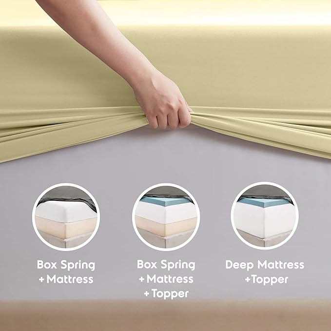 Nestl Short Queen Sheet Set - 1800 Ultra-Soft Microfiber - Double Brushed - Deep Pockets - Easy Fit - 4 Piece Set - Bed Sheets (Short Queen, Vanilla Yellow)