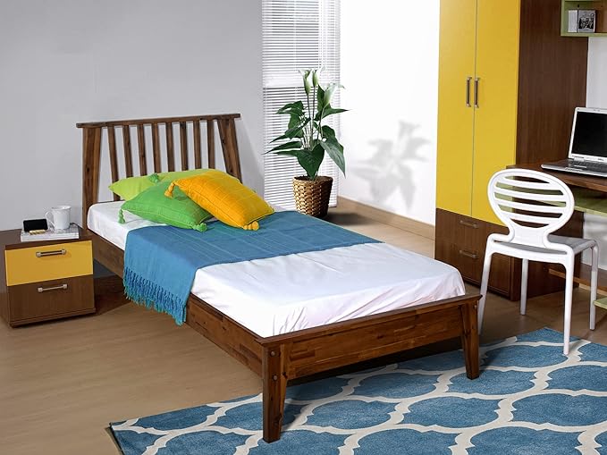 A ACACIA FURNITURE Kaylin Wooden Bed Frame with Headboard, Solid Wood Platform Bed with Wood Slat Support, No Box Spring Needed, Twin, Chocolate, 14 Inch, V1