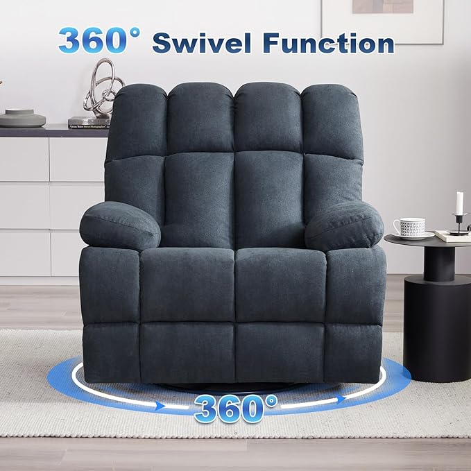 Oversized Recliner Chair, 360° Swivel Rocker Recliner for Big Man, Extra Wide Manual Recliner, Overstuffed Soft Rocking Sofa Chair, Overstuffed Soft Rocking Sofa Chair for Living Room(Grey)