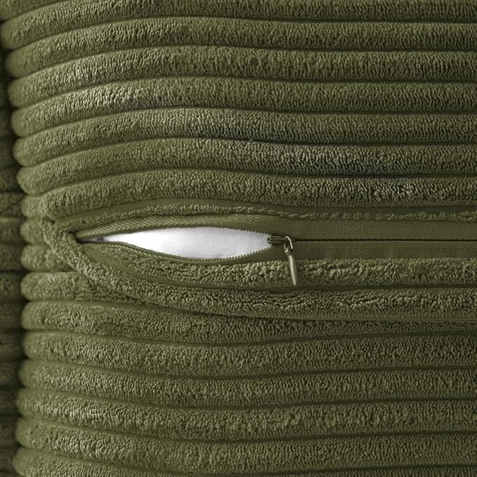 MIULEE Olive Green Corduroy Pillow Covers 16x16 Inch with Splicing Set of 2 Soft Boho Striped Pillow Covers Broadside Decorative Textured Summer Pillowcases for Couch Cushion Bed Livingroom