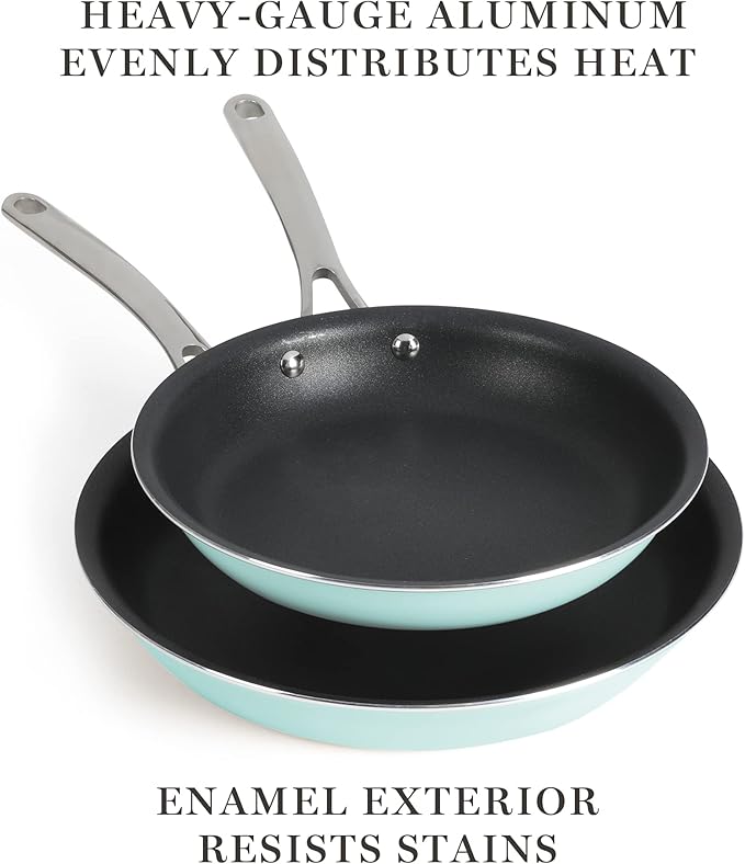 Martha Stewart Lockton 2 Piece 10" & 12" Heavy Gauge Aluminum Premium Nonstick Fry Pan Set - Martha Blue