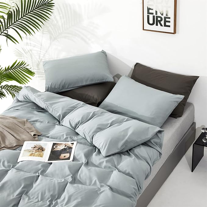 Cottonight Cal King Blue Comforter Set Light Blue Bedding Set California King Solid Blanket Quilts Modern Soft Breathable Baby Blue 3 Piece Comforter Set