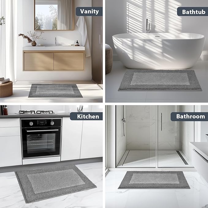 Bathroom Rugs 30" x 60", Non-Slip Extra Soft Absorbent Bath Rugs, Machine Washable Quick Dry Bath Mats for Bathroom Floor, Shower, Bathtub and Sink, Grey & Dark Grey