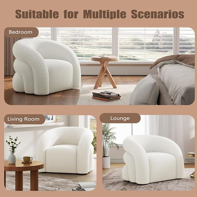 Swivel Accent Chair Set of 2,Upholstered Sherp Barrel Armchair 366Β° Round Modern Boucle Chair No Assembly for Living Room,Comfy Single Sofa Chairs for Bedroom(White)