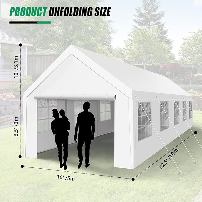 Heavy Duty Carport, Spacious 16'x32' Outdoor Shelter Portable Garage, Waterproof Canopy with Easy Assembly & All-Weather Protection