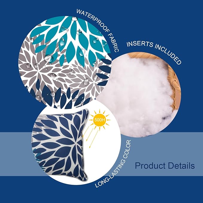 Pack of 2 Patio Lumbar Pillows, 12"x20" Fade Resistant Outdoor Waterproof Lumbar Pillow with Inners, Decorative Garden Lumbar Cushions for Home Patio Terrace Sofa Use