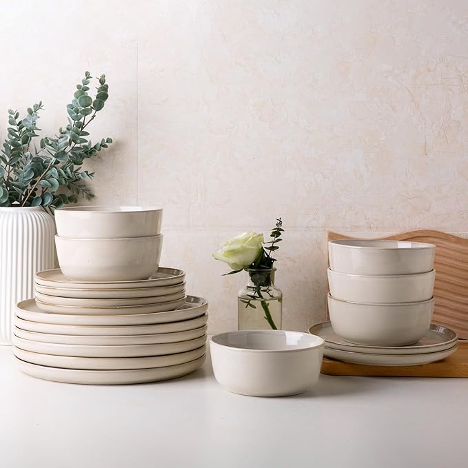AmorArc Stoneware Dinnerware Sets for 4,Round Reactive Glaze Ceramic Plates and Bowls Set,Highly Scrath Resistant | Dishwasher & Microwave Safe Dishes Set,Service for 4 (12pc)