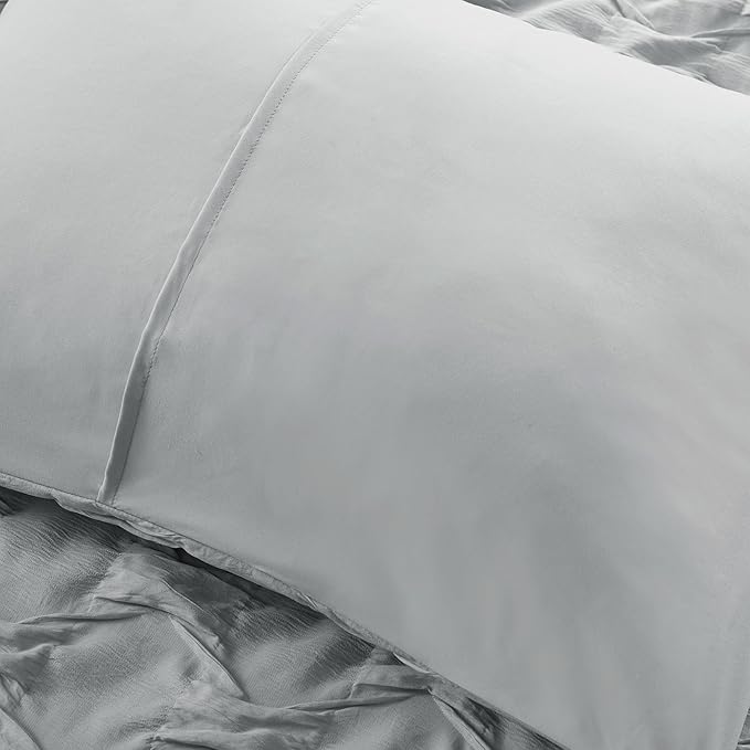 Comfort Spaces Comforter for Queen Size Bed, Ogee Ruched with Crinkle Texture, Breathable Comforter Set Queen, All Season Lightweight Bedding Set, Shams, Décor Pilow, Full/Queen Gray 4 Piece