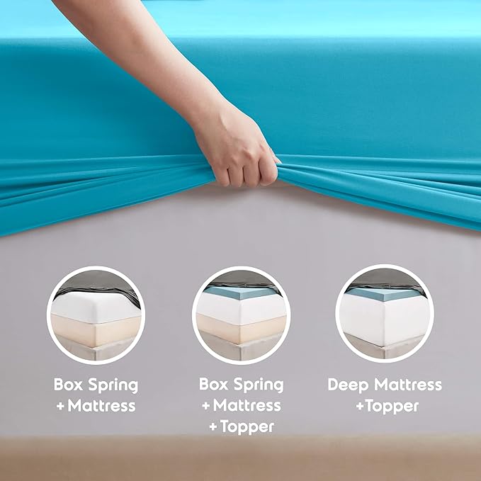 Nestl Split King Sheet Set - 1800 Ultra-Soft Microfiber Bed Sheets - Double Brushed - Deep Pockets - Easy Fit - 5 Piece Set - Bed Sheets & Pillowcases (Split King Size, Bright Blue)