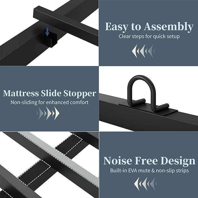 Floating Bed Frame Full with LED Lights &USB Charging Station – Modern Platform Bed with 2 Tier Storage Headboard, Metal Slat Support, No Box Spring, Easy Assembly, Noise-Free, Black