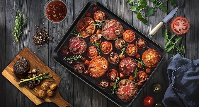Herogo Baking Sheet Pan Set, Nonstick Carbon Steel Cookie Sheet Bakeware Set for Oven, 9.4×12.2×1 Inch Multipurpose Kitchen Cookware 2 Pack, Non-toxic & Heavy Duty & Easy Clean-Medium