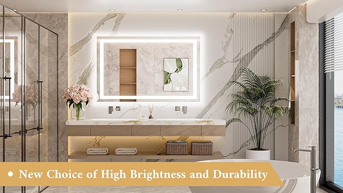 TETOTE LED Bathroom Mirror with Lights 40 x 24 Brighter Light up Mirror for Bathroom Vanity, Front and Backlit 3-Color Dimmable Illuminated Antifog Mirror Wall Mounted, Waterproof, Tempered Glass