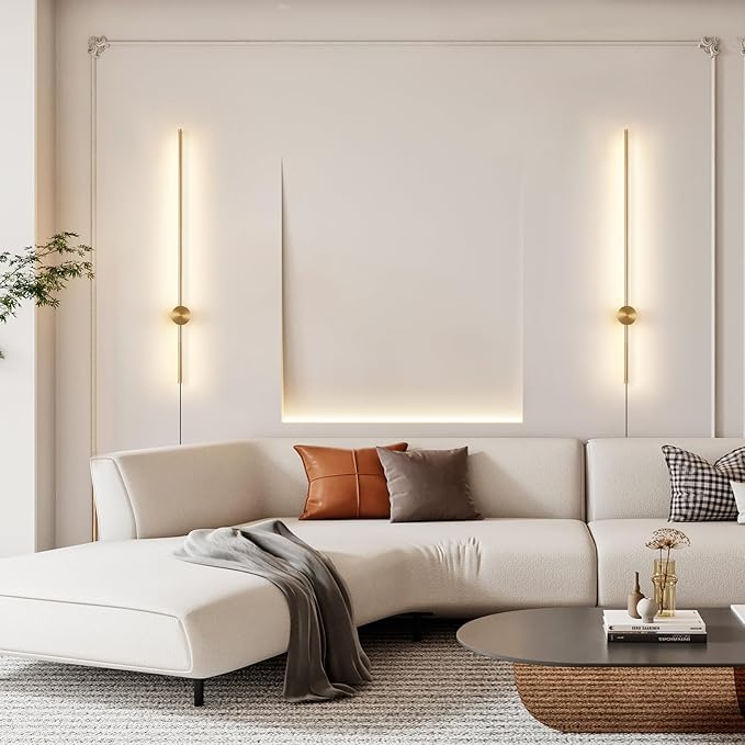 Dimmable Plug in Wall Sconce Set of 2, Gold 31.5" LED Wall Light with Remote, Adjustable Color Temperature Brightness Wall lamp with Timer for Living Room,Bedroom and Accent Lighting