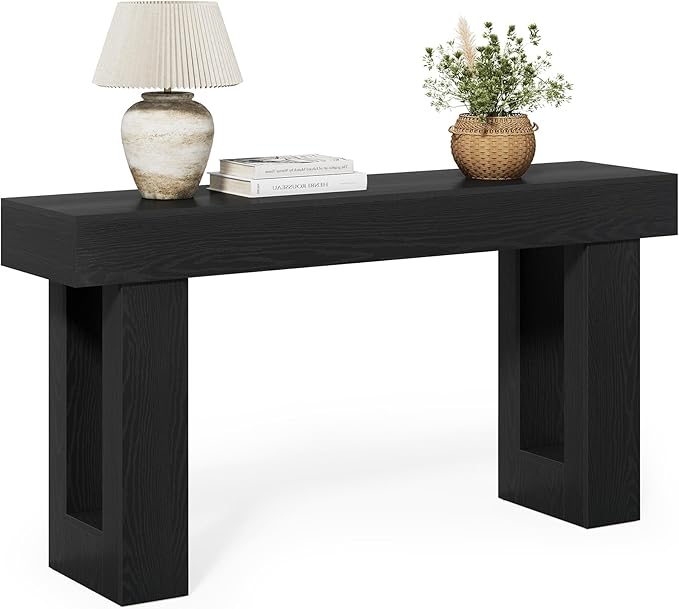 Little Tree 63-Inch Long Console Tables for Entryway, Large Sofa Table Behind Couch, Wooden Entry Foyer Hallway Table, Modern Console Sofa Tables for Living Room, Black