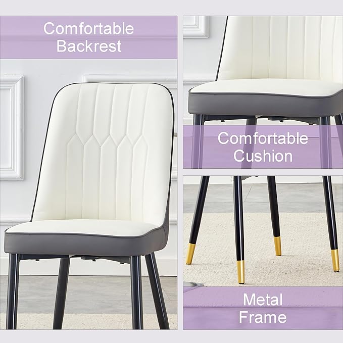 45 Inch Round Dining Table Set for 4, 5 Piece Kitchen Table and Chairs Set, Black Faux Marble Table Top, Small Space Dining Set for Apartment or Dining Room