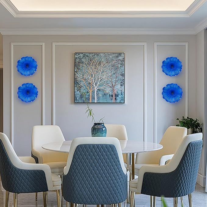 Hand Blown Glass Wall Plates Decor, Modern Unique Glass Wall Art, Murano Blown Glass Wall Art with Transparent and Easy to Clean for Staircase, Living Room, Kitchen, Hallway
