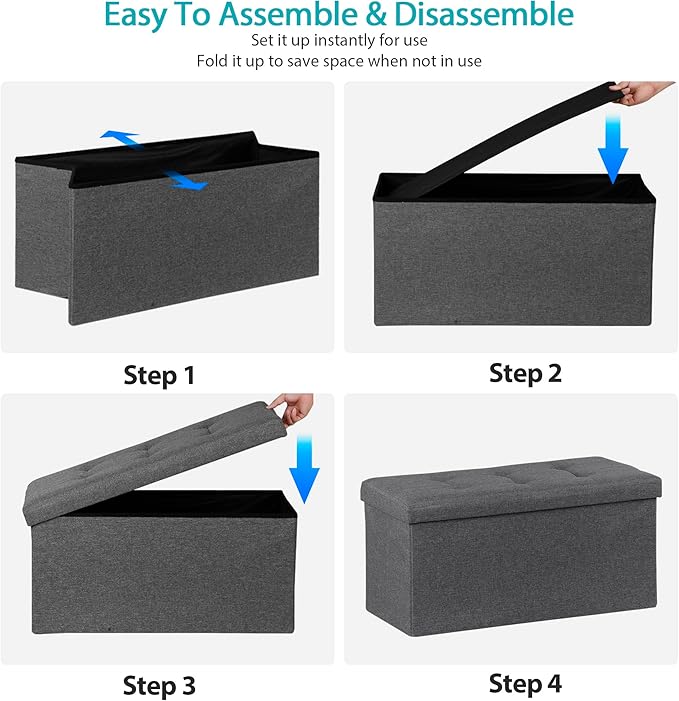 SUPER DEAL Storage Ottoman Bench, 30 Inches Folding Storage Chest Padded Seat Foot Rest Long Box for Living Room Bedroom Entryway, 660 lbs Capacity 15" x 30" x 15" Dark Grey