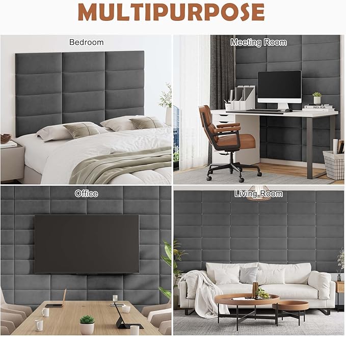 IFNOW Wall Mounted Upholstered Headboard, 3D Peel and Stick Soundproof Wall Panels, Reusable Padded Leather Bed Headboard, 6 Panels 9.84" x 23.62", Dark Grey