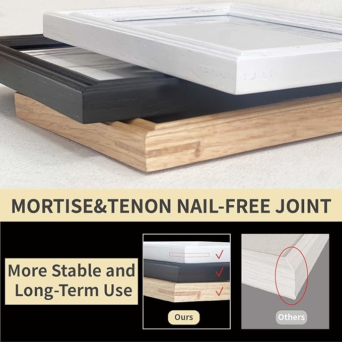 5x7 picture Frame for Wall or Tabletop Oak Wood, 4x6 Picture Frame with Mat,5x7 Premium Photo Frame with Real HD Tempered Glass,Ideal for Home Decor, Art Gallery,White, 1 Pack