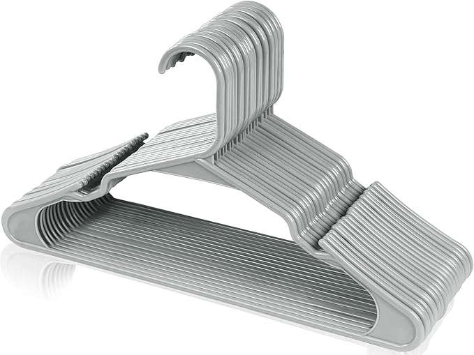 Utopia Home Plastic Hangers 20 Pack - Perfect Space Saving Clothes Hanger - Durable and Strong - Perfect Closet Organizers with Shoulder Grooves (Grey)