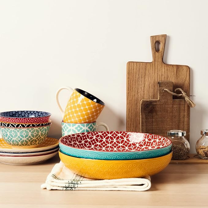 DOWAN Large Serving Bowls, 11.5 Inch Fruit Salad Bowls, Decorative Serving Dishes for Entertaining, 70 OZ Pasta Bowls Set of 2, Vibrant Color Mixing Bowls for Party, Wedding Gifts, Home Kitchen Decor