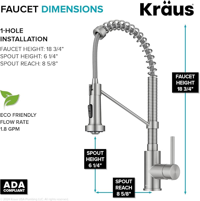 Kraus KPF-1610SS Bolden 18-Inch Commercial Kitchen Faucet with Dual Function Pull-Down Sprayhead in All-Brite Finish, Stainless Steel
