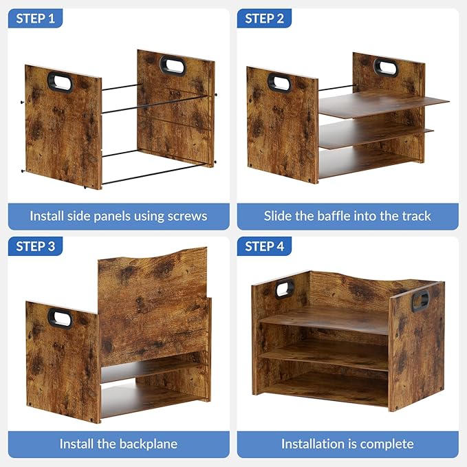 3-Tier Wood Paper Organizer, File Holder for Desk With Handle - Wooden Paper Letter Tray, Desk Organizer and Accessories, File Cabinet for Home Office, School