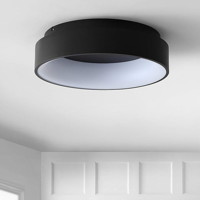 JONATHAN Y JYL7206B Ring 17.7" Integrated LED Flush Mount, Modern, Contemporary, Dimmable, 3000K Cozy Warm Light Kitchen,Hallway,Bathroom,Stairwell, Black