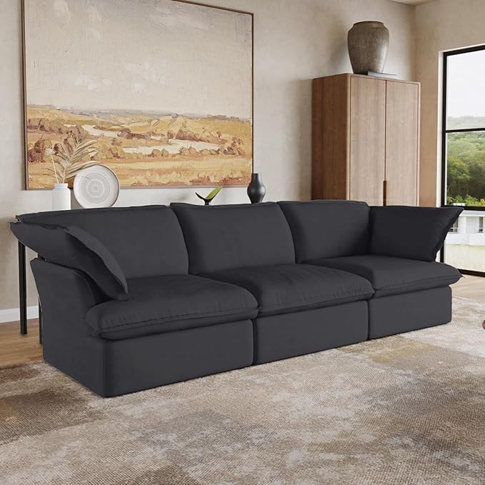 JACH 122.82" Cloud Modular Sectional Sofa 3 Seats for Living Room, Comfy Convertible Sectional Sofas Couches, Cushion Covers Removable, Two Corners and One Middle Sofa for Living Room (Black)