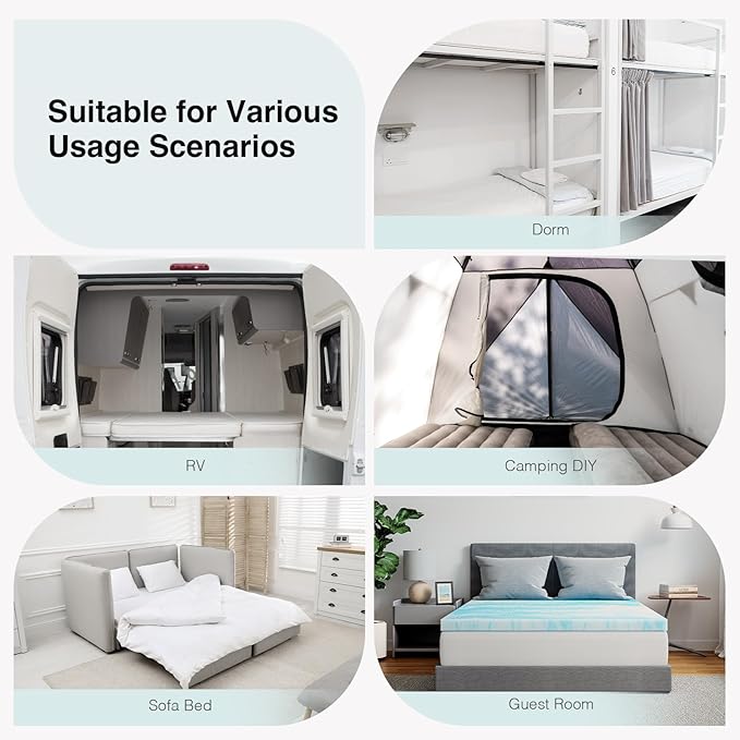 Novilla Memory Foam Mattress Topper Twin - 2 Inch Cooling Gel Infused Memory Foam | Slow-Rebound Pressure Relief | CertiPUR Certified | Comfort for Sleeper Sofa, RV, Camper, Dorm Room