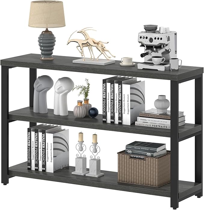 EXCEFUR Rustic Console Tables for Entryway, Sofa Table with 3 Tier Storage Shelves, Couch Table for Living Room Hallway, Industrial Grey