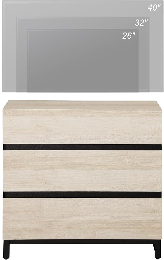 WAMPAT Dresser for Bedroom, Closet Organizers and Storage with 3 Drawers, Chest of Drawers with Metal Base, Modern Wood Dresser for Living Room, Hallway, Entryway, Light Oak