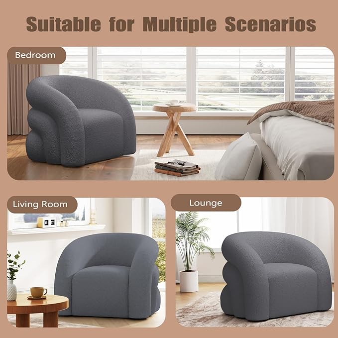 34.6" W Mordern Swivel Accent Chair,Sherpa Round Upholstered Boucle 360Β° Swivel Armchair for Living Room,Comfy No Assembly Sofa Chair for Bedroom Reading Apartment Lounge(Grey)